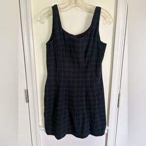 Vintage Plaid Mini Dress - Black and Green